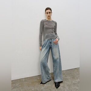 MSBEAST 90S denim mid-low-rise paper bag wide-leg jeans